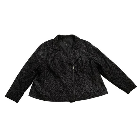 Lane Bryant Blazer Jacket Black Lace Overlay Asymmetrical Zip Coat Woman Size 26 - Picture 10 of 14